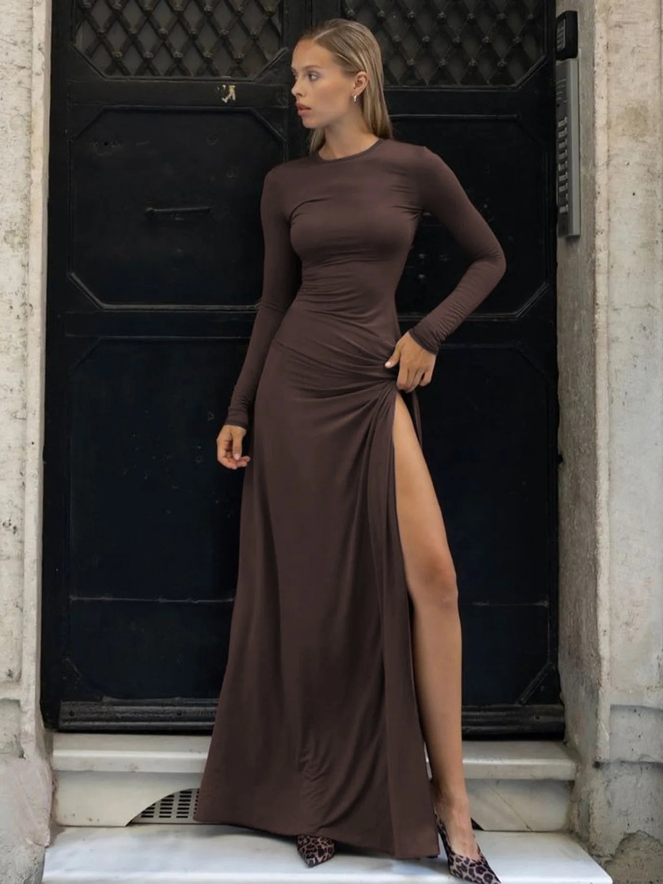 Vestido Feminino Longo Sexy Fenda Lateral - Heloísa
