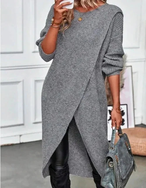 Vestido Longo Assimétrico  Feminina de Malha Vintage Outono/Inverno - Suellem
