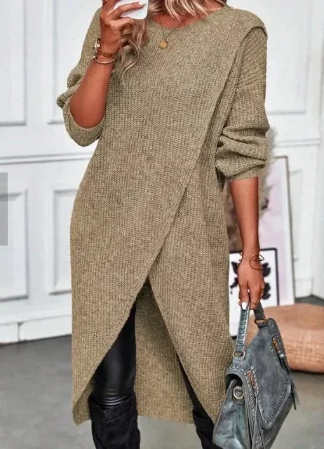 Vestido Longo Assimétrico  Feminina de Malha Vintage Outono/Inverno - Suellem