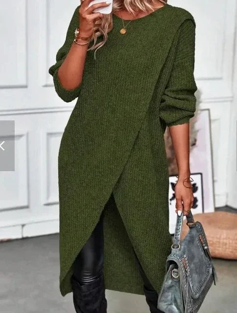 Vestido Longo Assimétrico  Feminina de Malha Vintage Outono/Inverno - Suellem