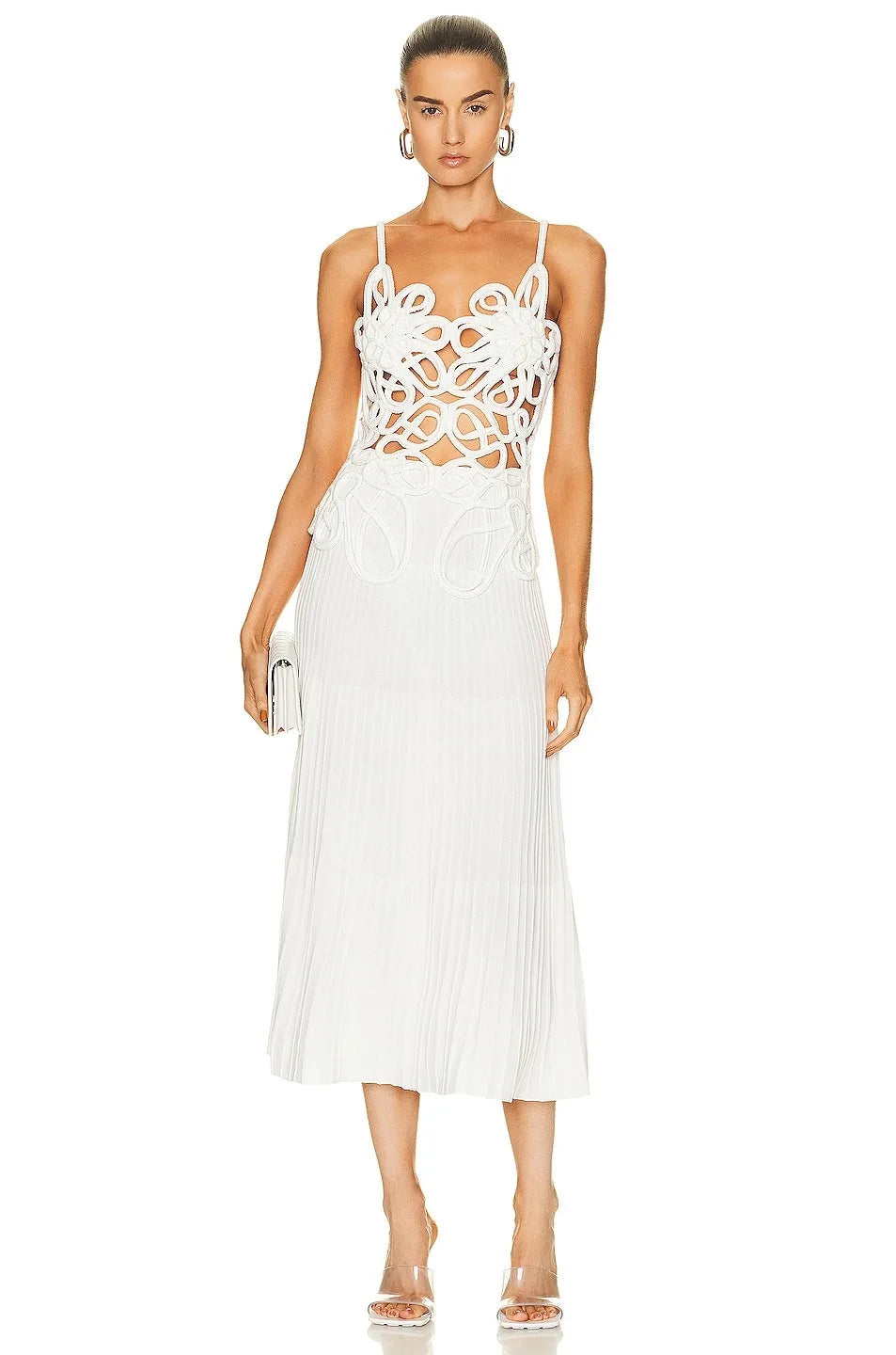 Vestido Longo Branco Midi com Desenhos Vazados  - Lucy