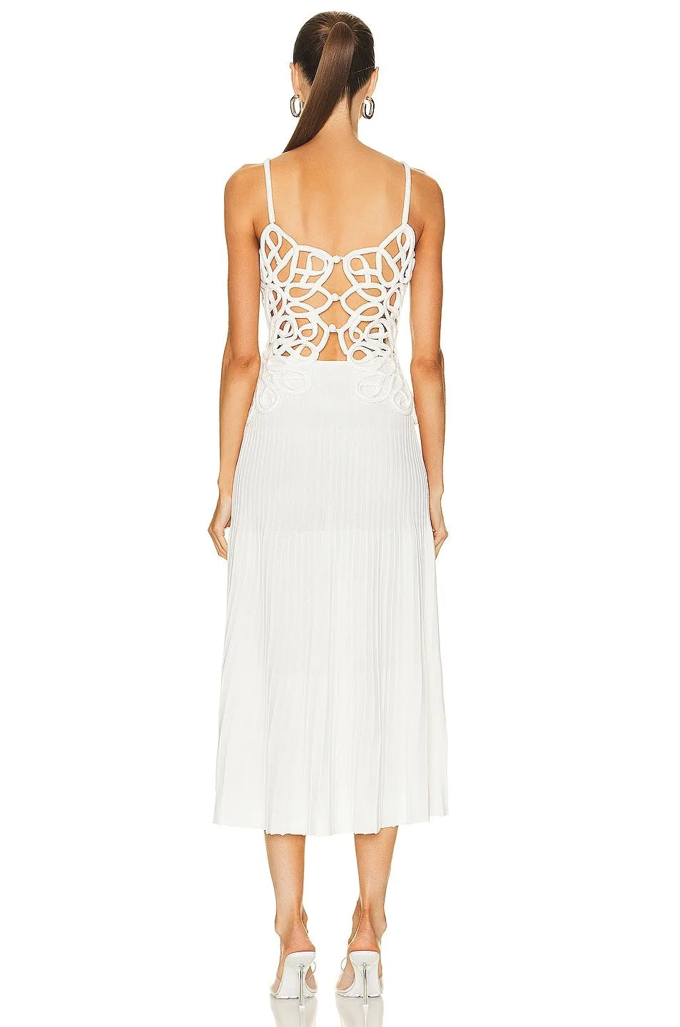 Vestido Longo Branco Midi com Desenhos Vazados  - Lucy