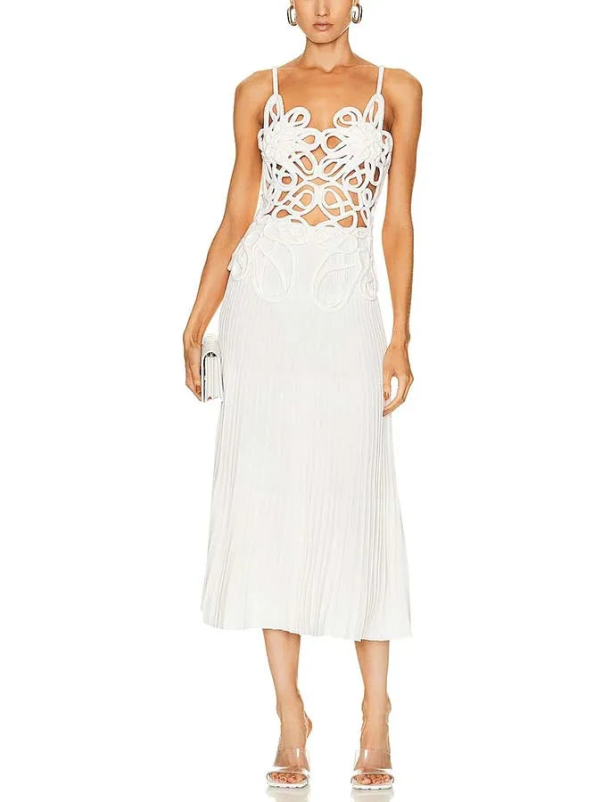 Vestido Longo Branco Midi com Desenhos Vazados  - Lucy