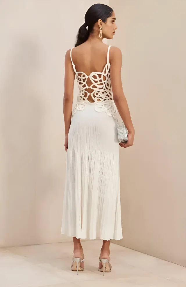 Vestido Longo Branco Midi com Desenhos Vazados  - Lucy