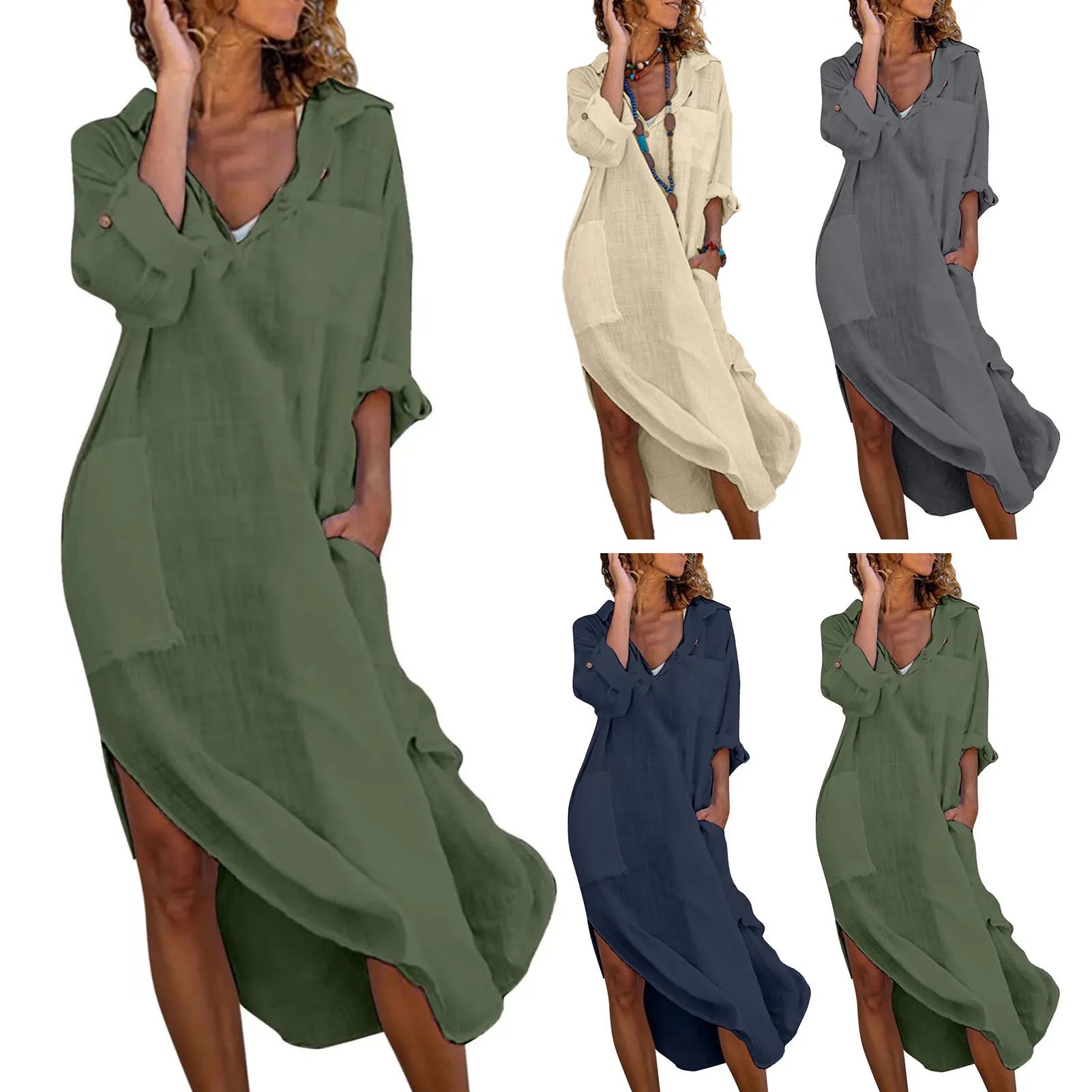 Vestido Longo Chemise Midi de Puro Algodão modelo de  Camisaria Colorido - Fryda