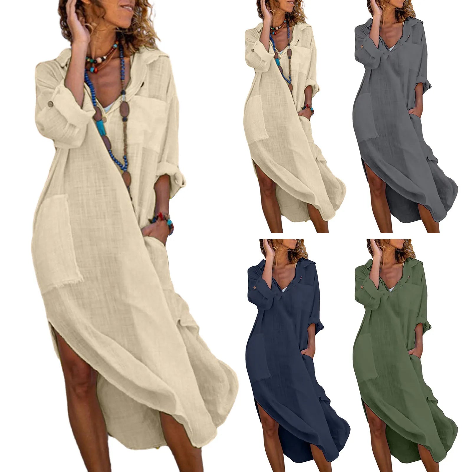 Vestido Longo Chemise Midi de Puro Algodão modelo de  Camisaria Colorido - Fryda