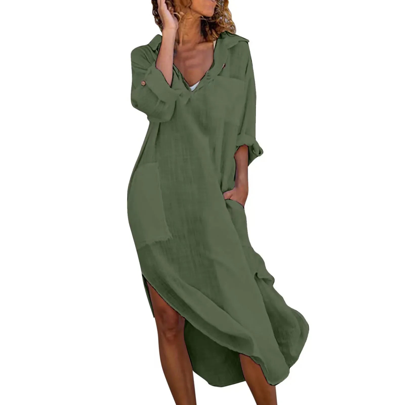 Vestido Longo Chemise Midi de Puro Algodão modelo de  Camisaria Colorido - Fryda