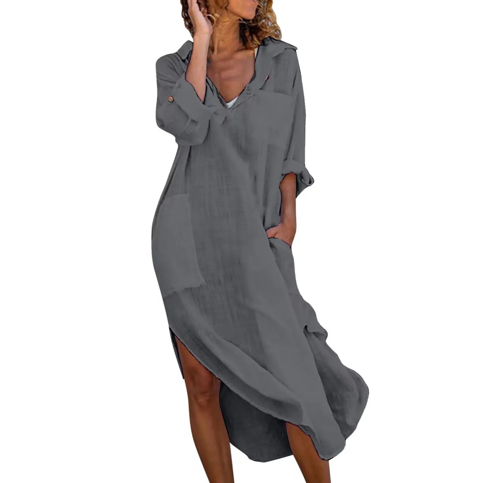 Vestido Longo Chemise Midi de Puro Algodão modelo de  Camisaria Colorido - Fryda