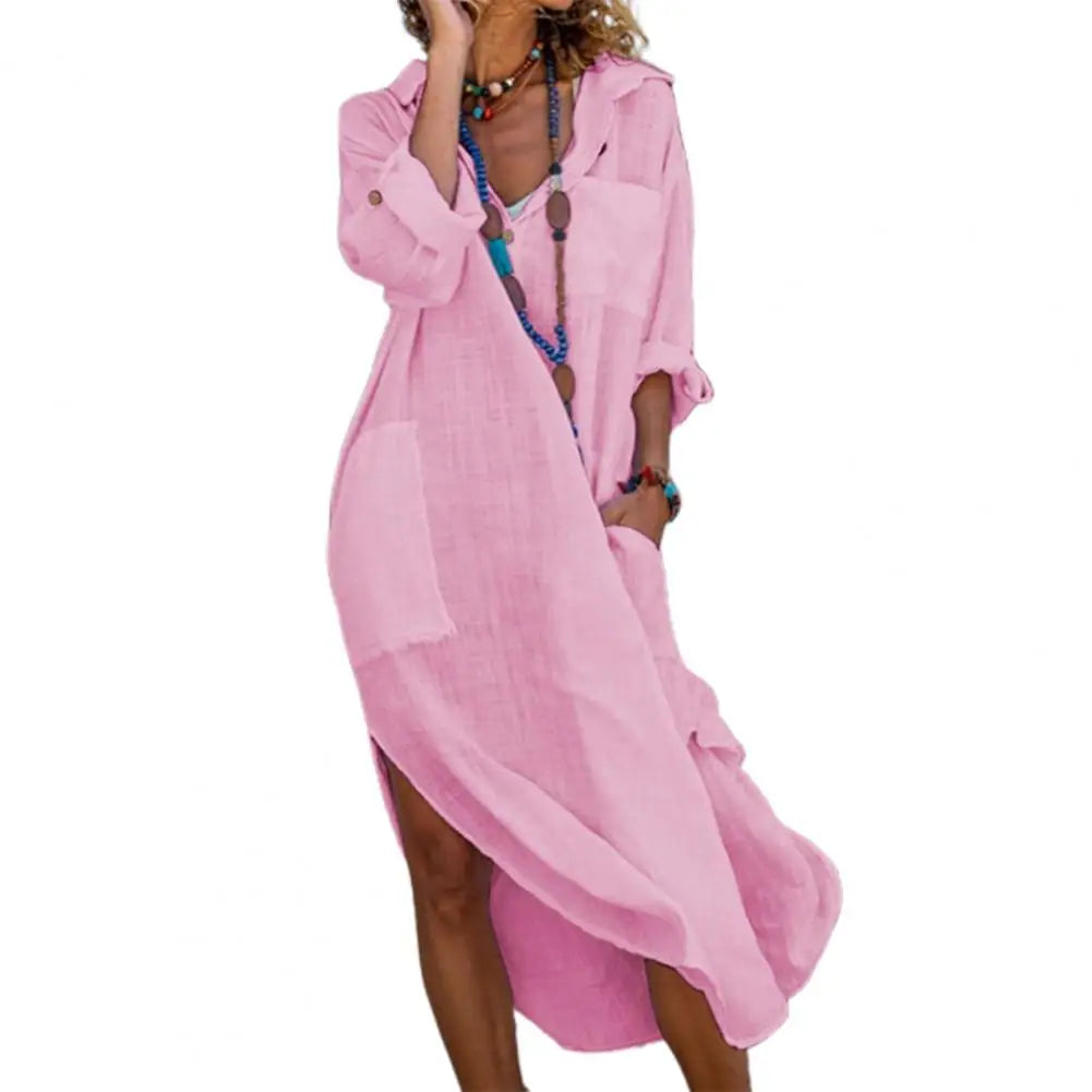 Vestido Longo Chemise Midi de Puro Algodão modelo de  Camisaria Colorido - Fryda