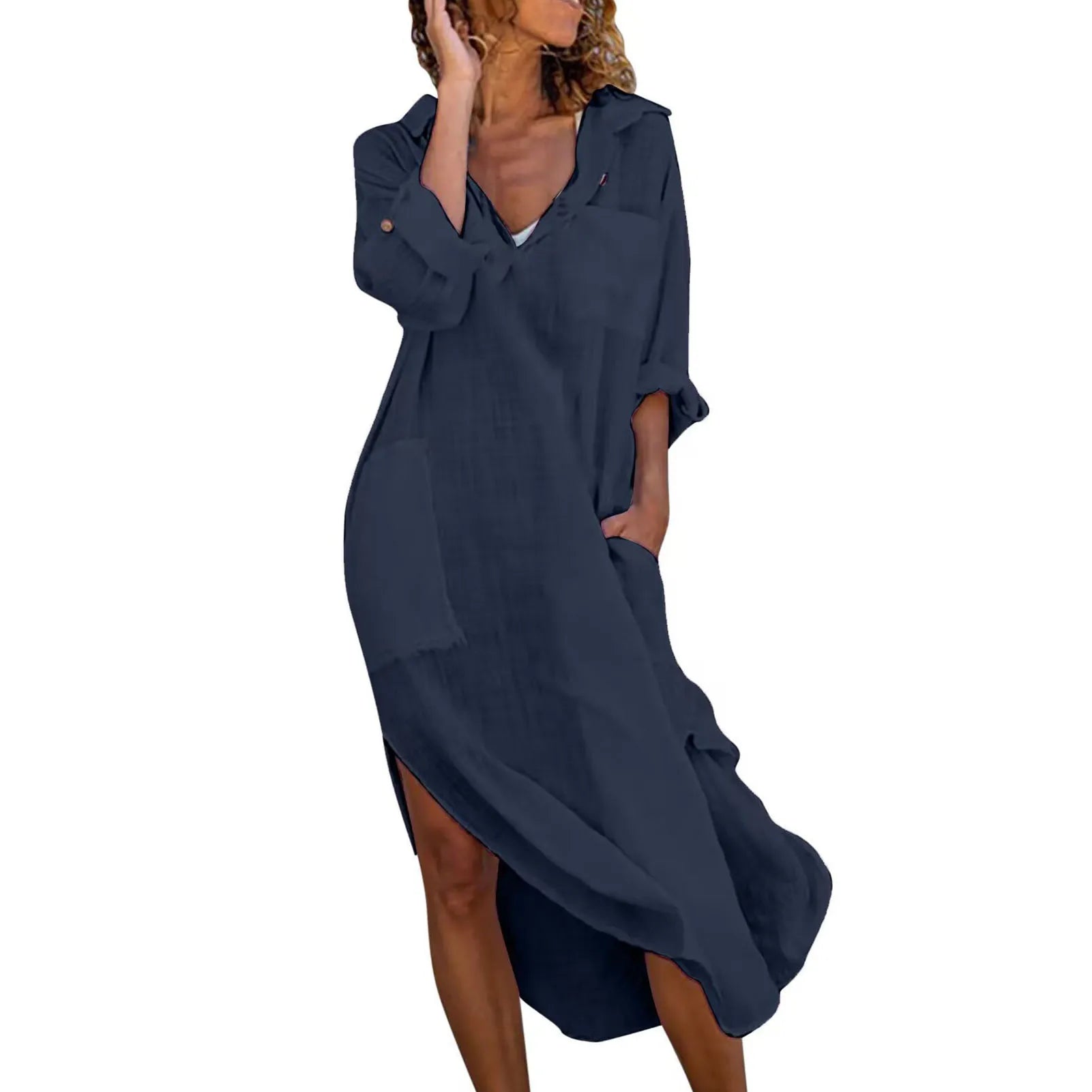 Vestido Longo Chemise Midi de Puro Algodão modelo de  Camisaria Colorido - Fryda
