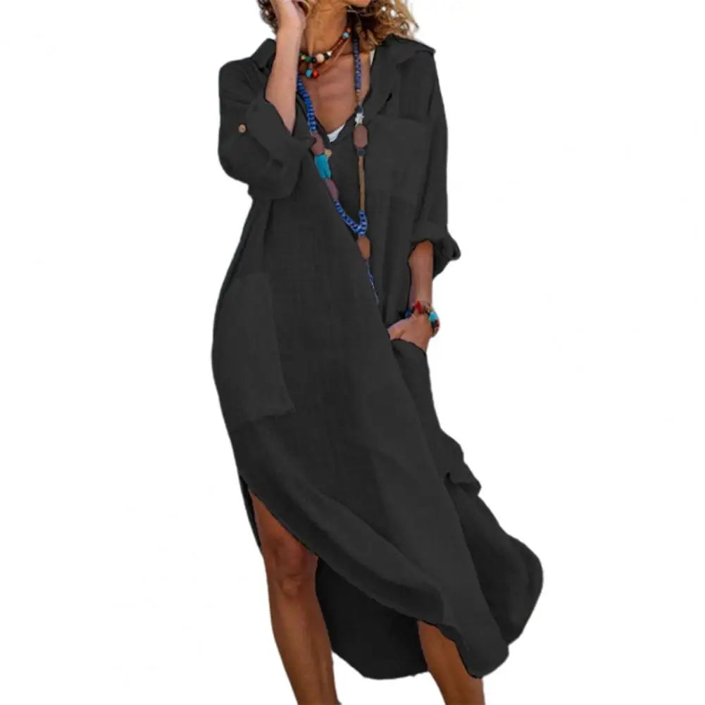 Vestido Longo Chemise Midi de Puro Algodão modelo de  Camisaria Colorido - Fryda
