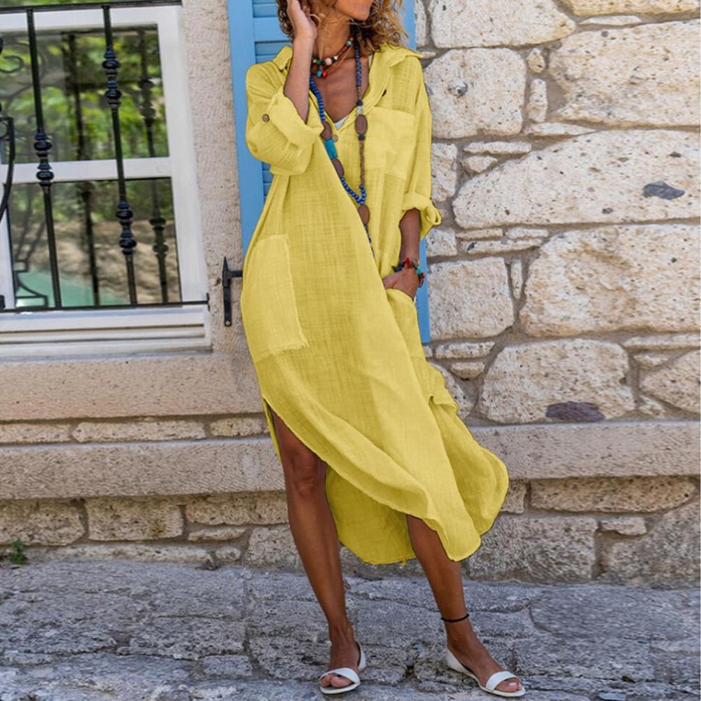 Vestido Longo Chemise Midi de Puro Algodão modelo de  Camisaria Colorido - Fryda