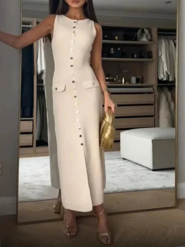 Vestido Longo Chemise Regata Midi com Botões frontais -  Kamala