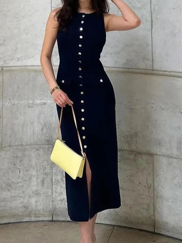 Vestido Longo Chemise Regata Midi com Botões frontais -  Kamala