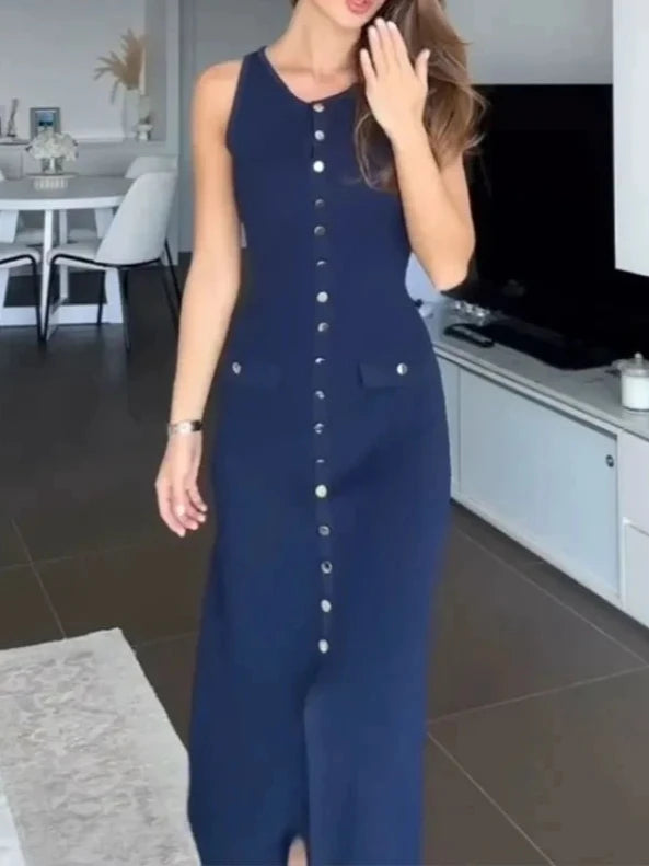 Vestido Longo Chemise Regata Midi com Botões frontais -  Kamala