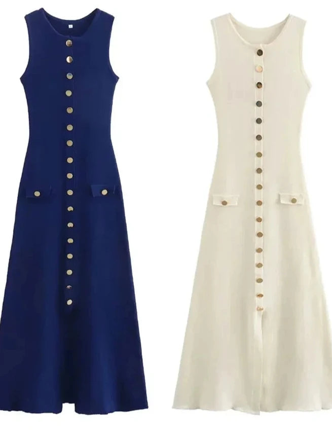 Vestido Longo Chemise Regata Midi com Botões frontais -  Kamala