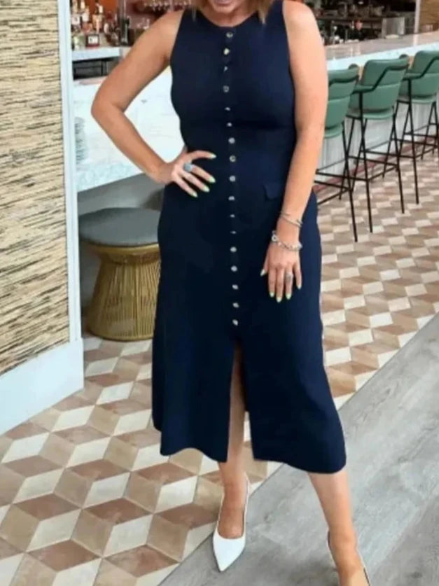 Vestido Longo Chemise Regata Midi com Botões frontais -  Kamala