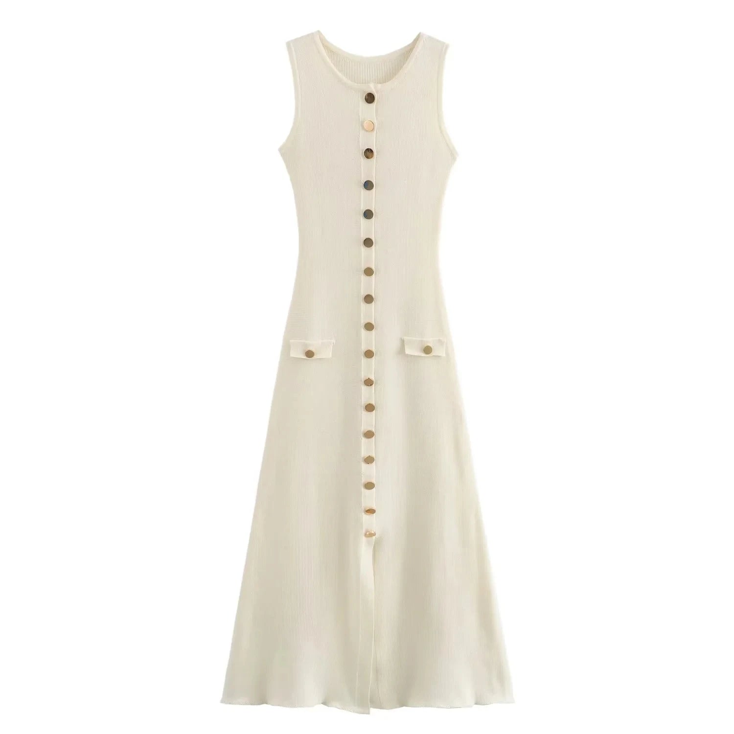 Vestido Longo Chemise Regata Midi com Botões frontais -  Kamala