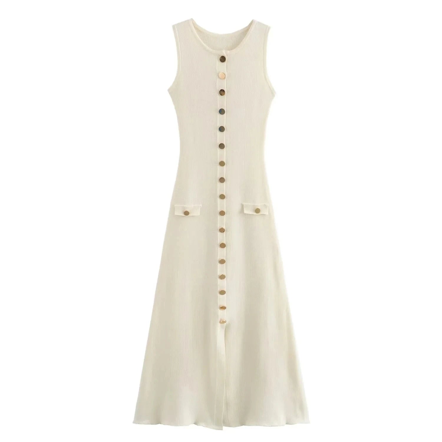 Vestido Longo Chemise Regata Midi com Botões frontais -  Kamala