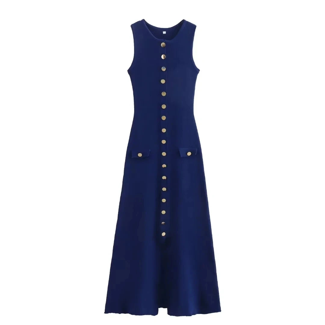 Vestido Longo Chemise Regata Midi com Botões frontais -  Kamala