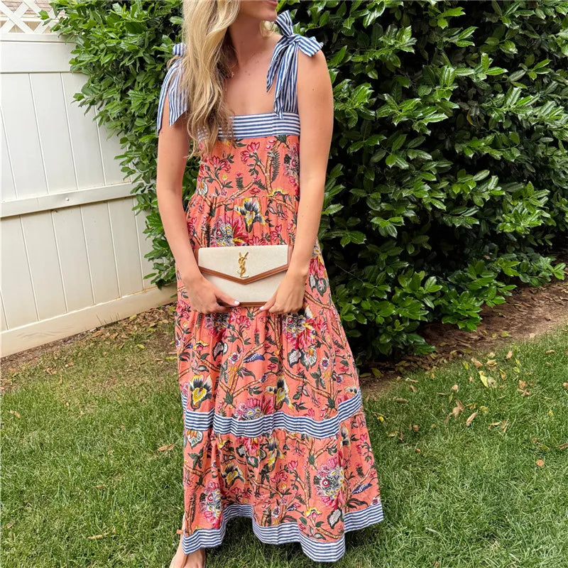 Vestido Longo Elegante com Mix de Estampas Digitais Estilo Vintage Caimento Solto e Convortável Verão 2026 - Aline