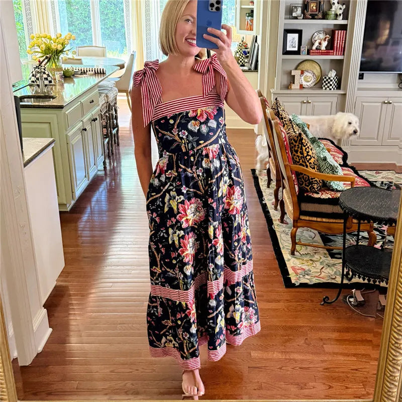 Vestido Longo Elegante com Mix de Estampas Digitais Estilo Vintage Caimento Solto e Convortável Verão 2026 - Aline