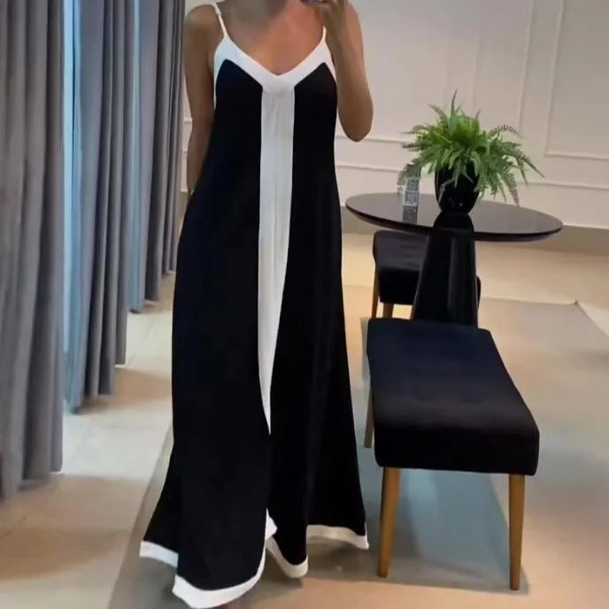 Vestido Longo Feminino Bi Color Preto e Branco - Eleonora 