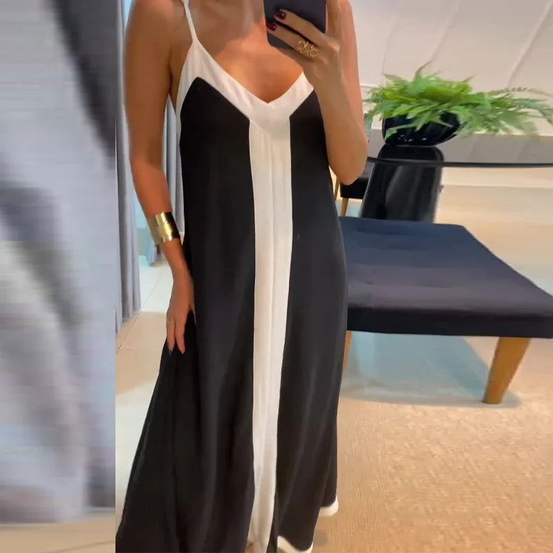 Vestido Longo Feminino Bi Color Preto e Branco - Eleonora 