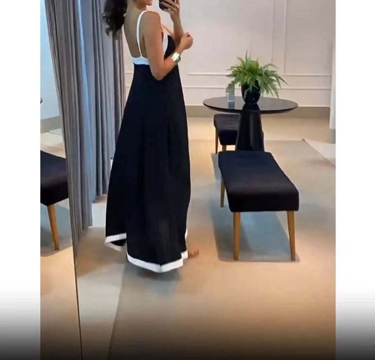 Vestido Longo Feminino Bi Color Preto e Branco - Eleonora 