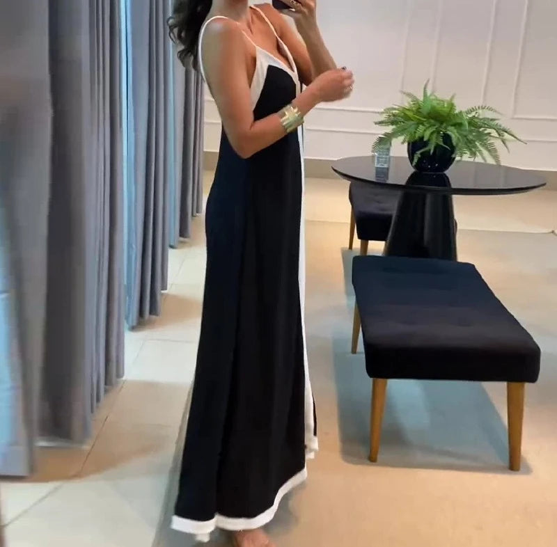 Vestido Longo Feminino Bi Color Preto e Branco - Eleonora 