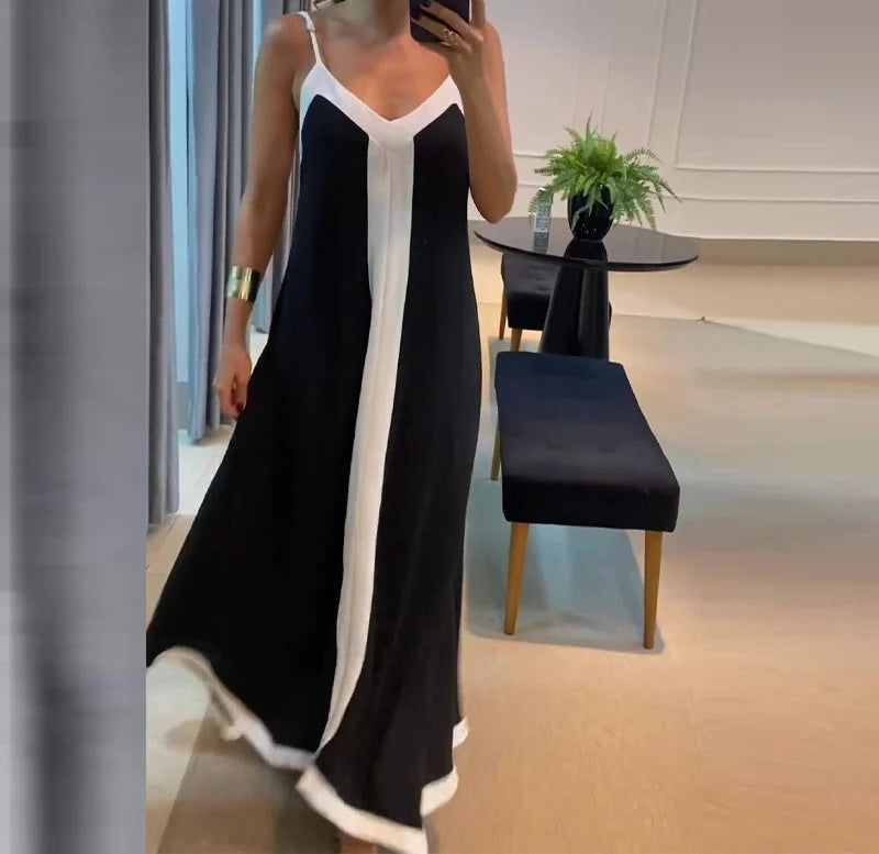 Vestido Longo Feminino Bi Color Preto e Branco - Eleonora 