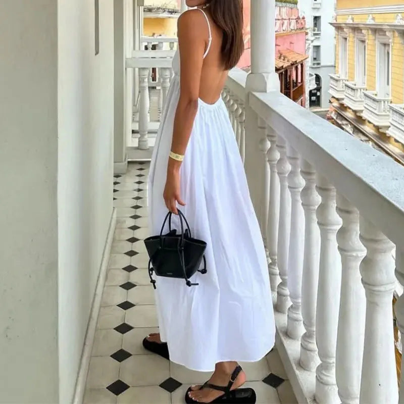 Vestido Longo Feminino Branco Decote Profundo - Vitória