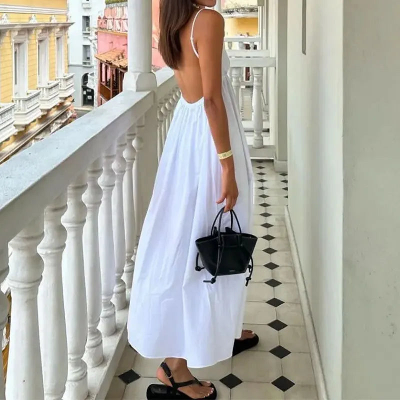 Vestido Longo Feminino Branco Decote Profundo - Vitória