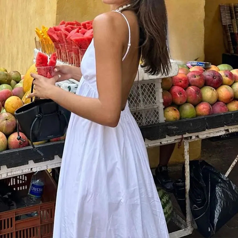 Vestido Longo Feminino Branco Decote Profundo - Vitória
