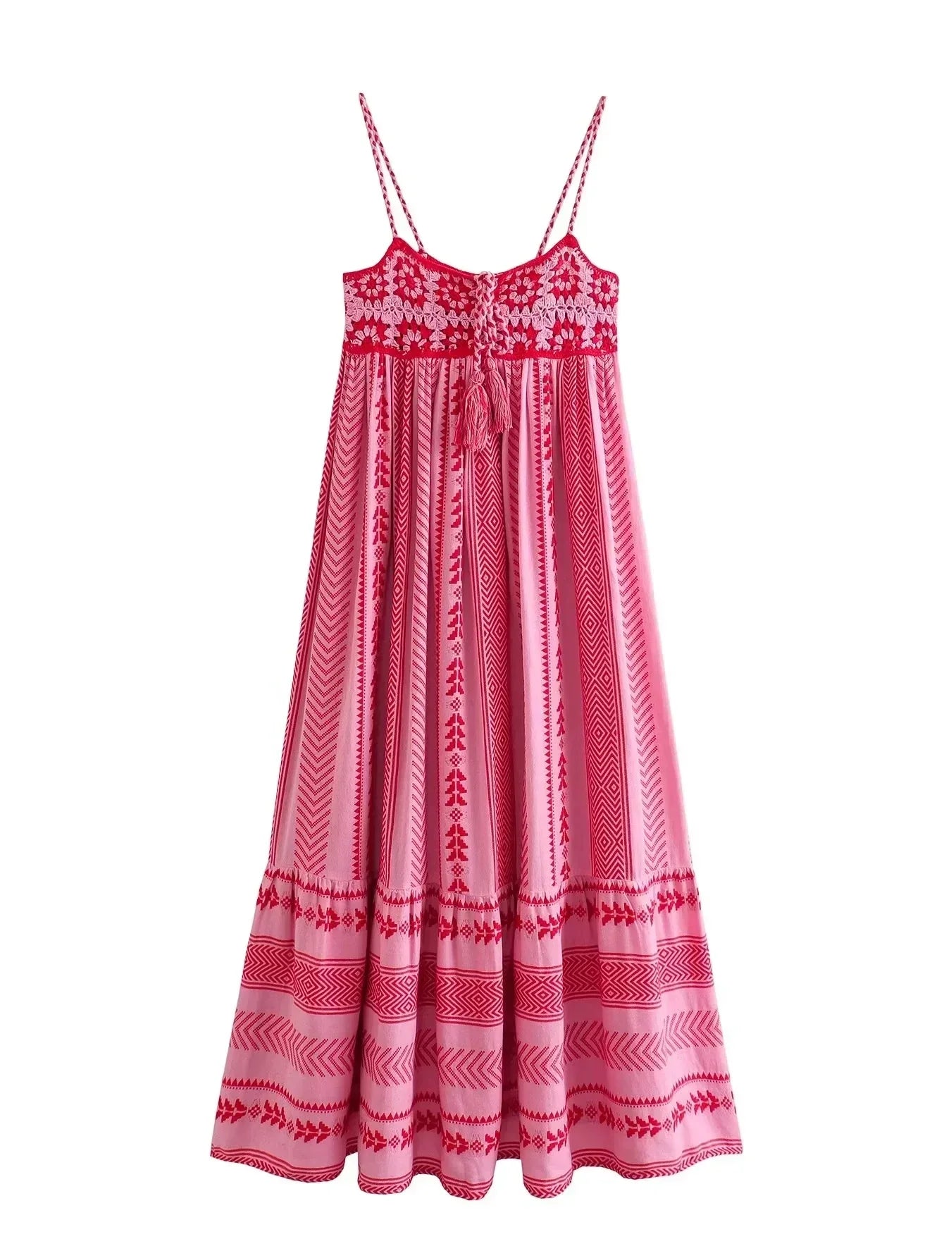 Vestido Longo Feminino Bustier Crocket  Alças tipo Macarrão Estampa Bordada - Greta