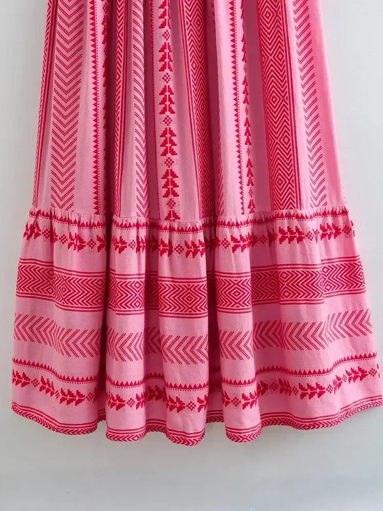 Vestido Longo Feminino Bustier Crocket  Alças tipo Macarrão Estampa Bordada - Greta