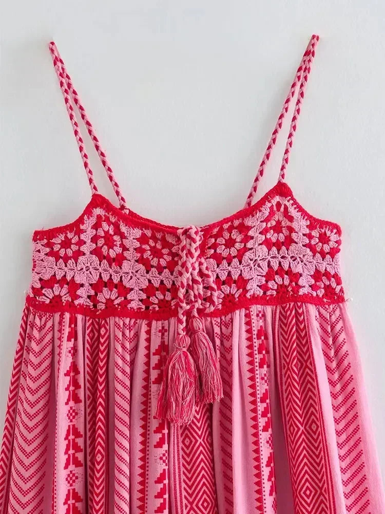 Vestido Longo Feminino Bustier Crocket  Alças tipo Macarrão Estampa Bordada - Greta