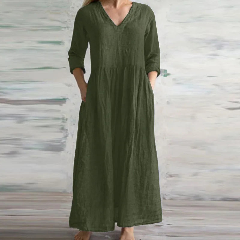 Vestido Longo Feminino Casual Algodão Linho - Tamanhos P ao 5XG - Suelly