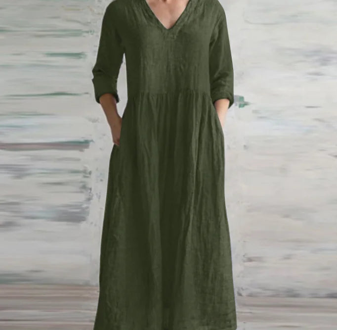Vestido Longo Feminino Casual Algodão Linho - Tamanhos P ao 5XG - Suelly