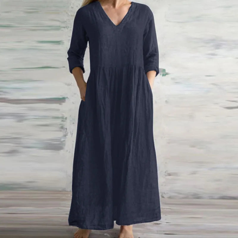 Vestido Longo Feminino Casual Algodão Linho - Tamanhos P ao 5XG - Suelly