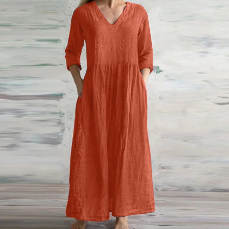Vestido Longo Feminino Casual Algodão Linho - Tamanhos P ao 5XG - Suelly