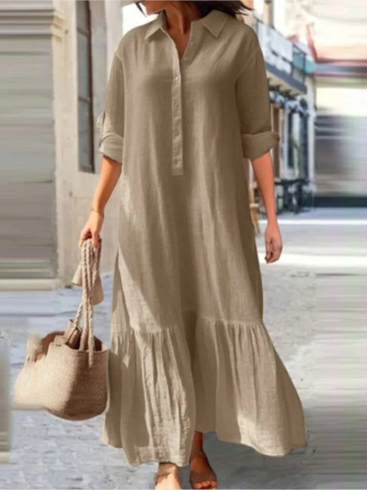 Vestido Longo Feminino Chemise Camisa Elegante Casual - Tamanho P ao 5XG - Flora