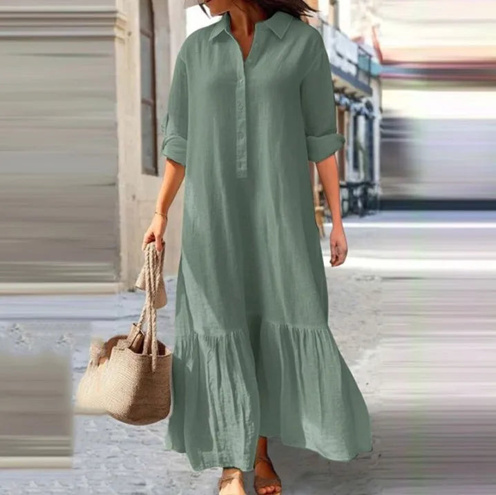 Vestido Longo Feminino Chemise Camisa Elegante Casual - Tamanho P ao 5XG - Flora