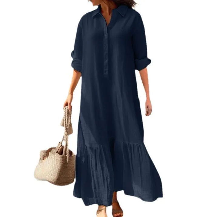 Vestido Longo Feminino Chemise Camisa Elegante Casual - Tamanho P ao 5XG - Flora