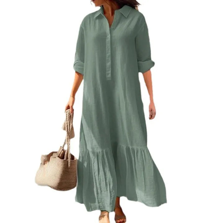 Vestido Longo Feminino Chemise Camisa Elegante Casual - Tamanho P ao 5XG - Flora
