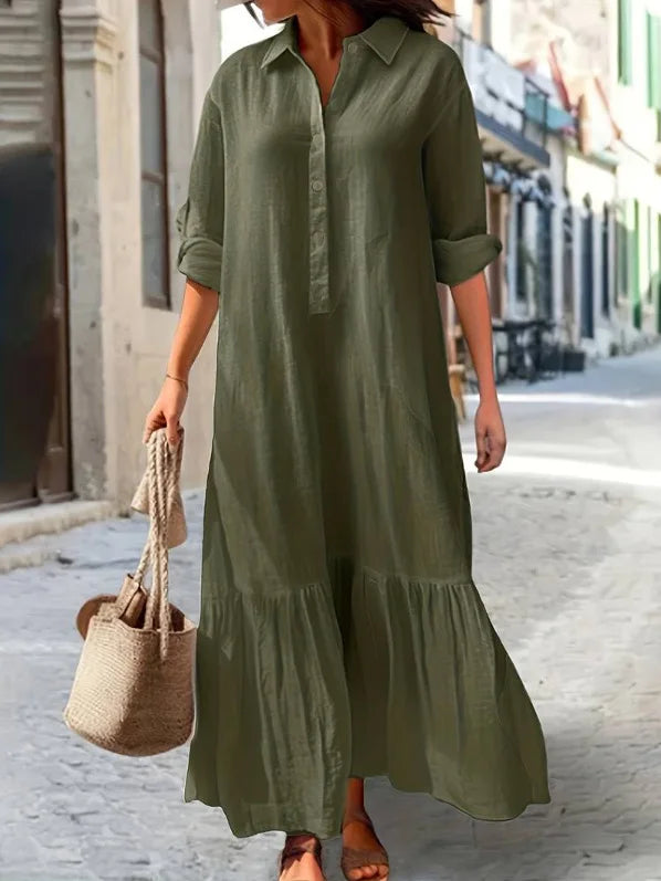 Vestido Longo Feminino Chemise Camisa Elegante Casual - Tamanho P ao 5XG - Flora