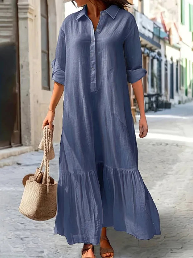 Vestido Longo Feminino Chemise Camisa Elegante Casual - Tamanho P ao 5XG - Flora
