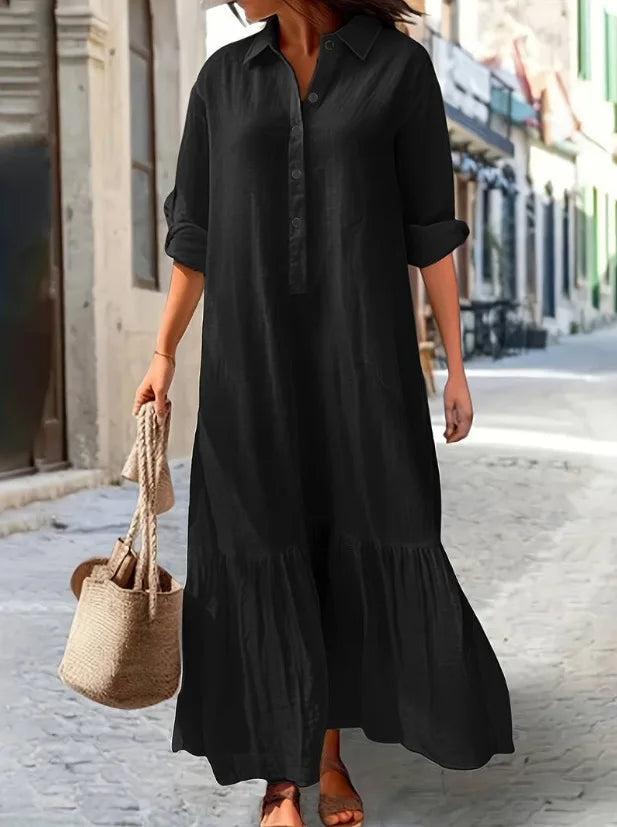 Vestido Longo Feminino Chemise Camisa Elegante Casual - Tamanho P ao 5XG - Flora