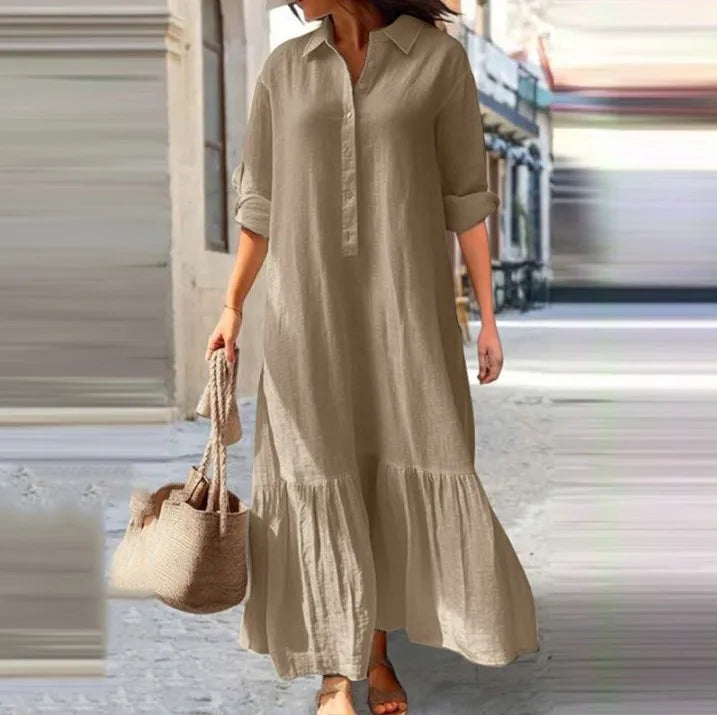 Vestido Longo Feminino Chemise Camisa Elegante Casual - Tamanho P ao 5XG - Flora