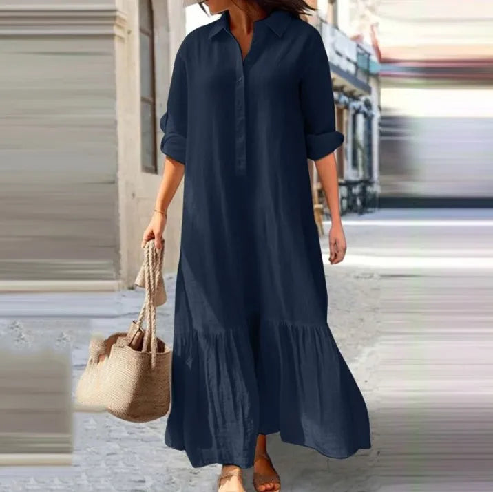 Vestido Longo Feminino Chemise Camisa Elegante Casual - Tamanho P ao 5XG - Flora